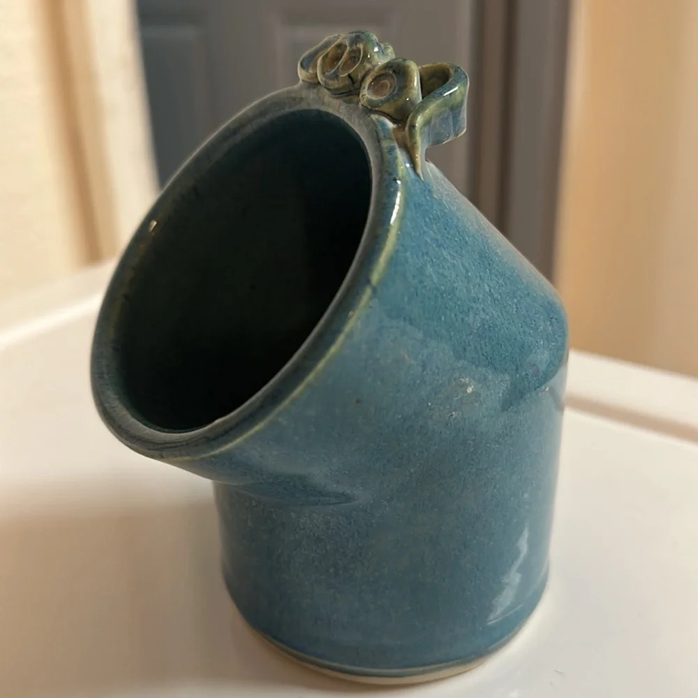 Stoneware glazed blue salt pig